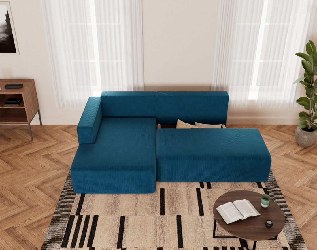 Canapé d'angle gauche 4 places convertible avec coffre sans accoudoir en velours côtelé Topaze