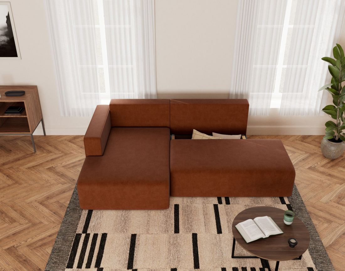 Canapé d'angle gauche 4 places convertible avec coffre sans accoudoir en velours côtelé Topaze