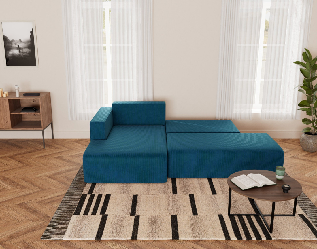 Canapé d'angle gauche 4 places convertible avec coffre sans accoudoir en velours côtelé Topaze