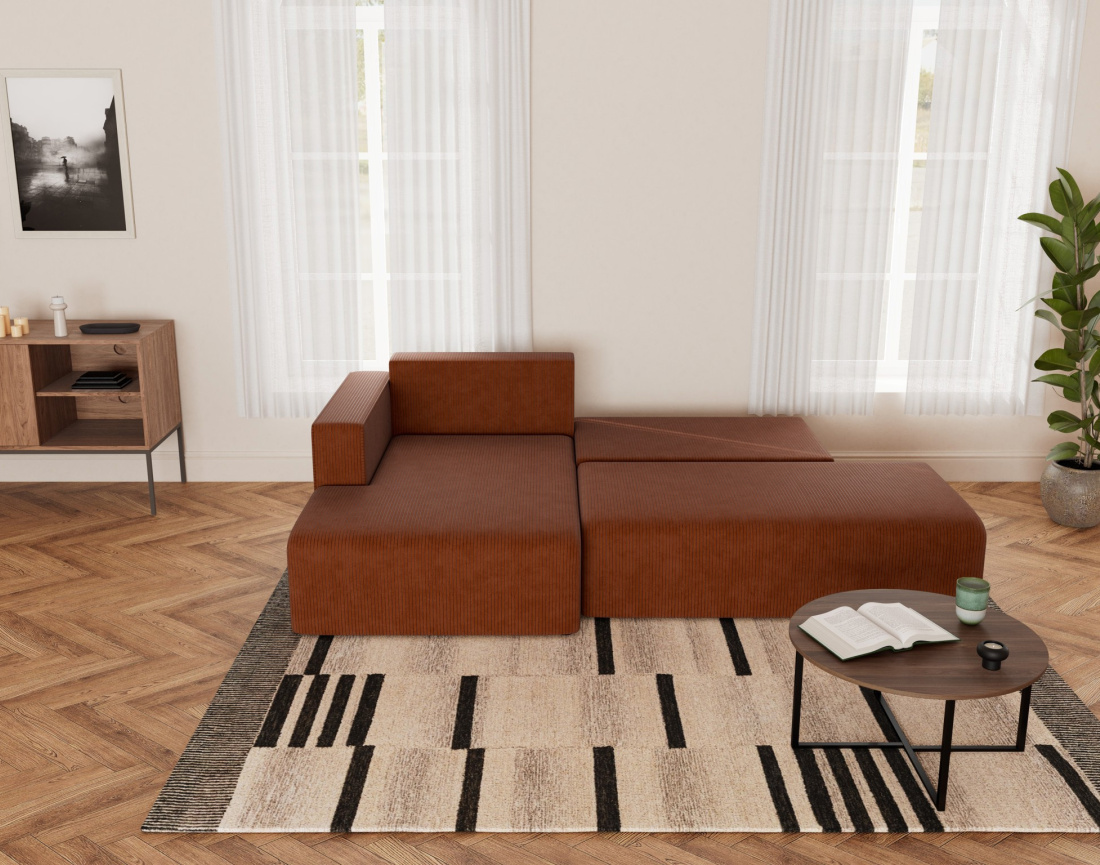 Canapé d'angle gauche 4 places convertible avec coffre sans accoudoir en velours côtelé Topaze