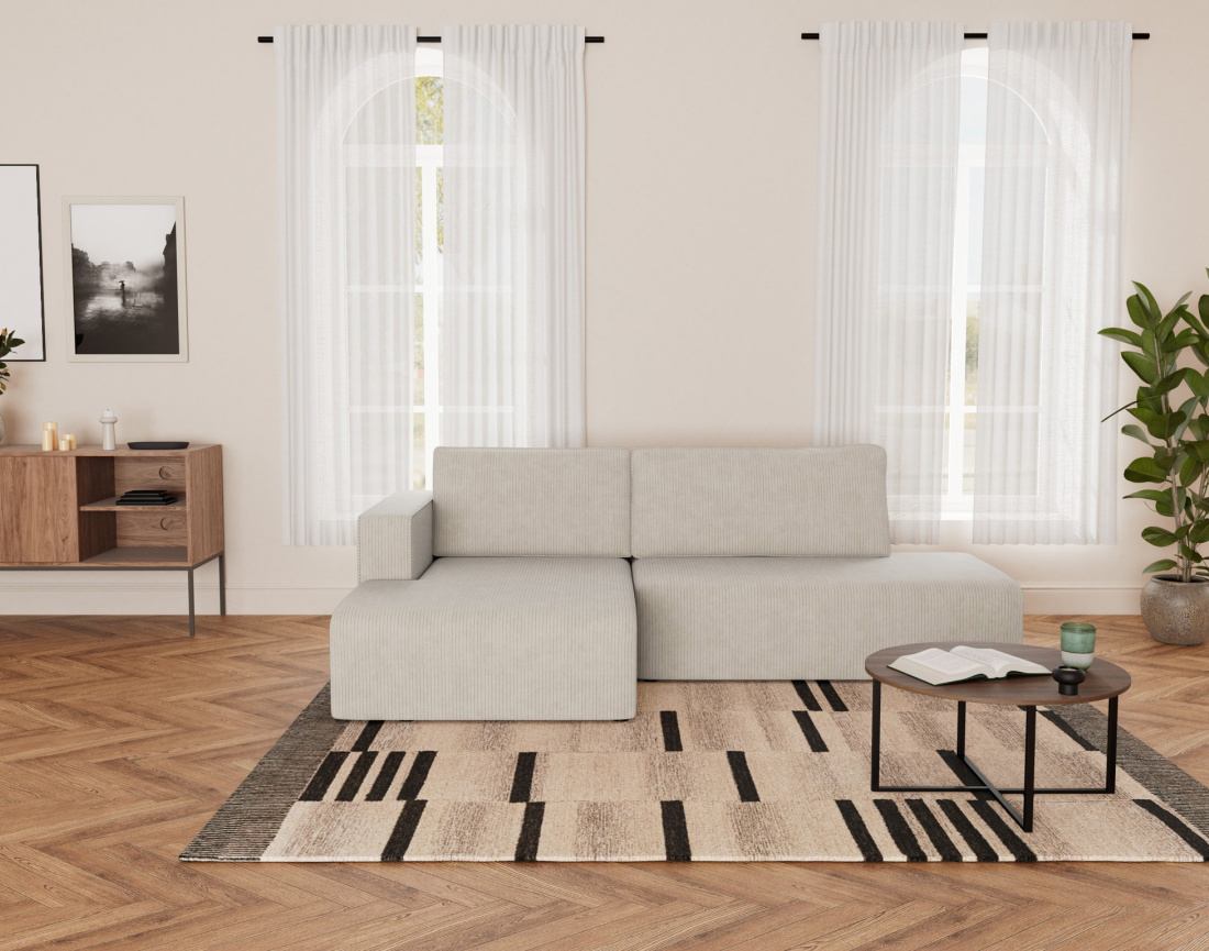 Canapé d'angle gauche 4 places convertible avec coffre sans accoudoir en velours côtelé Topaze