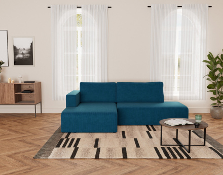 Canapé d'angle gauche 4 places convertible avec coffre sans accoudoir en velours côtelé Topaze