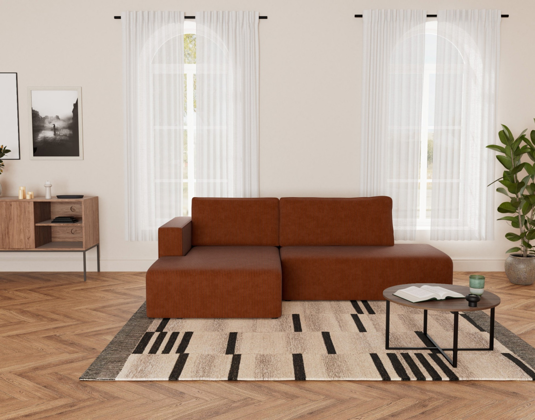 Canapé d'angle gauche 4 places convertible avec coffre sans accoudoir en velours côtelé Topaze