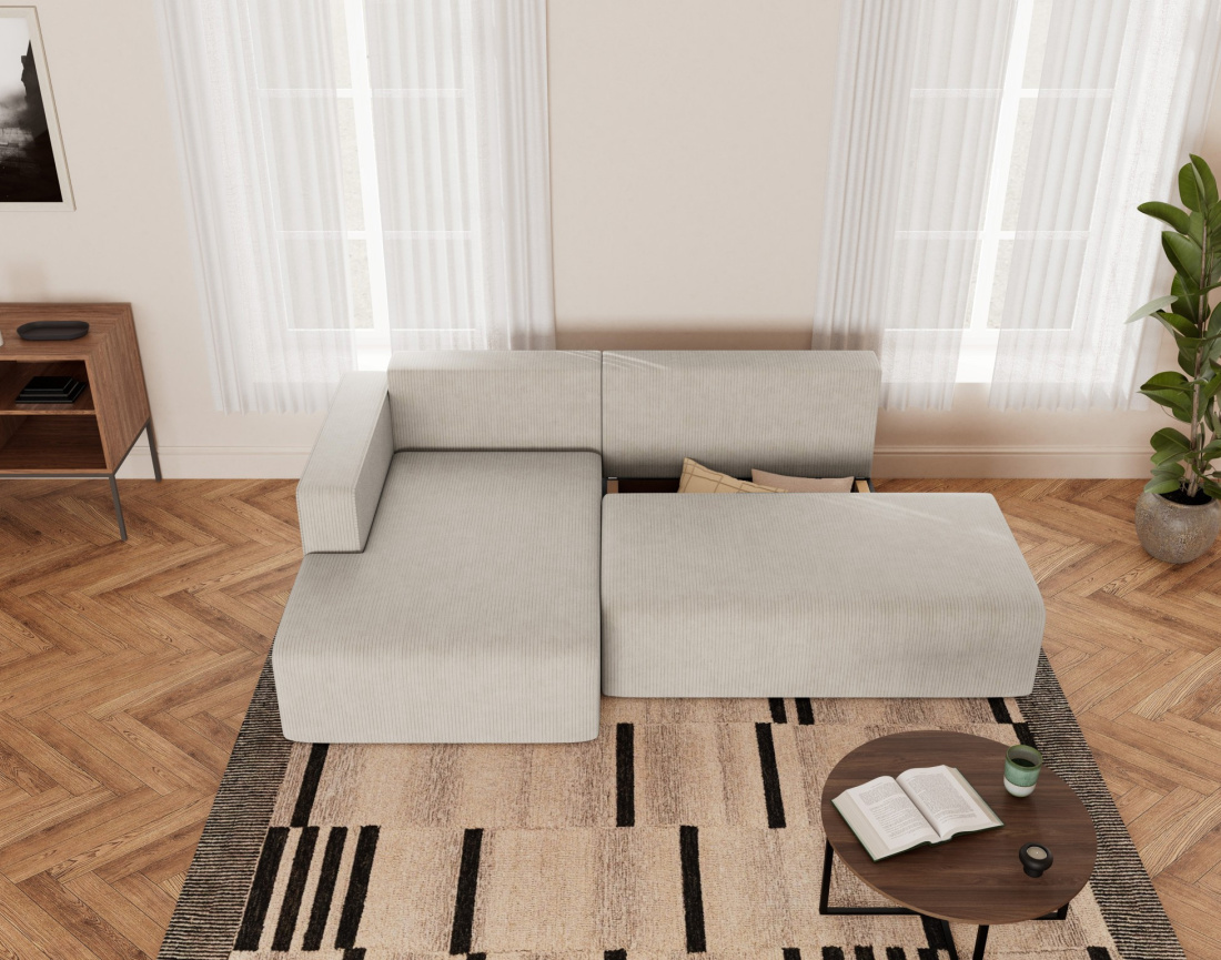 Canapé d'angle gauche 4 places convertible avec coffre sans accoudoir en velours côtelé Topaze