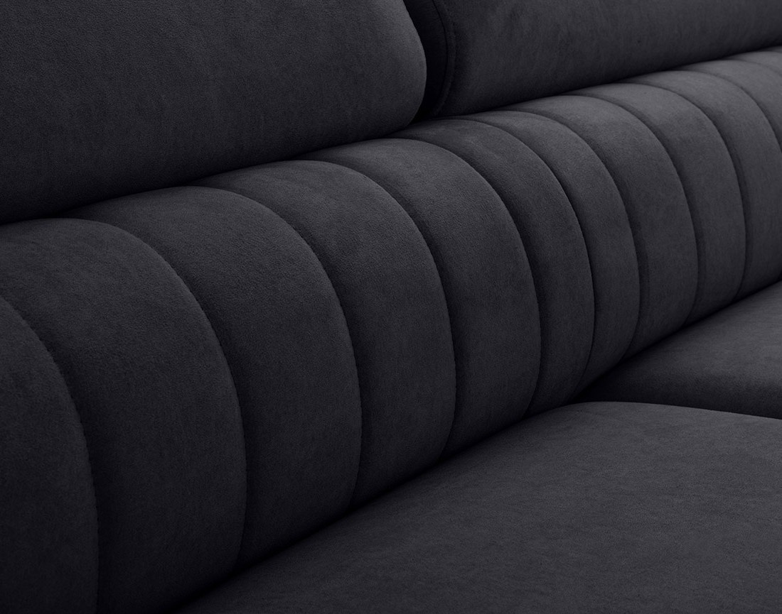 Canapé d'angle droit 5 places convertible, coffre, têtières en velours Aneta Canapé d'angle droit 5 places convertible, coffre, têtières en velours Aneta