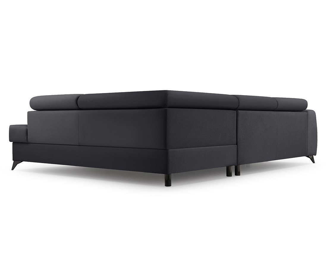 Canapé d'angle droit 5 places convertible, coffre, têtières en velours Aneta Canapé d'angle droit 5 places convertible, coffre, têtières en velours Aneta
