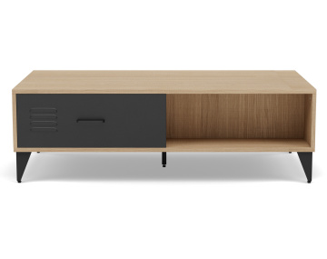 Table basse bois et métal noir 1 tiroir et 1 niche 110 cm Tribeca