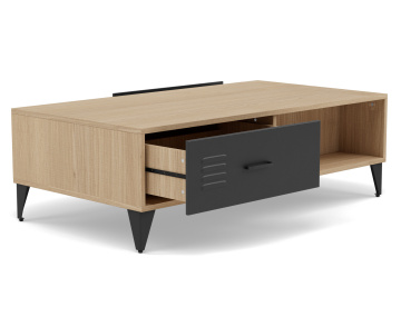 Table basse bois et métal noir 1 tiroir et 1 niche 110 cm Tribeca