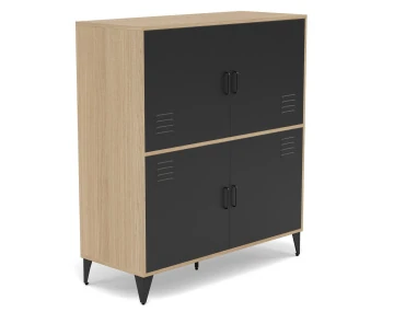 Buffet haut bois et métal noir 2 portes 100x112 cm Tribeca