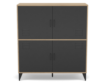 Buffet haut bois et métal noir 2 portes 100x112 cm Tribeca