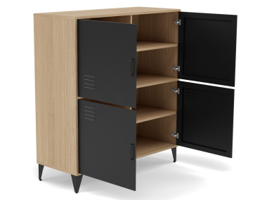 Buffet haut bois et métal noir 2 portes 100x112 cm Tribeca