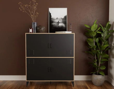 Buffet haut bois et métal noir 100x112 cm Tribeca