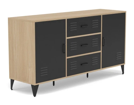 Buffet bas bois et métal noir 3 tiroirs et 2 portes 140 cm Tribeca