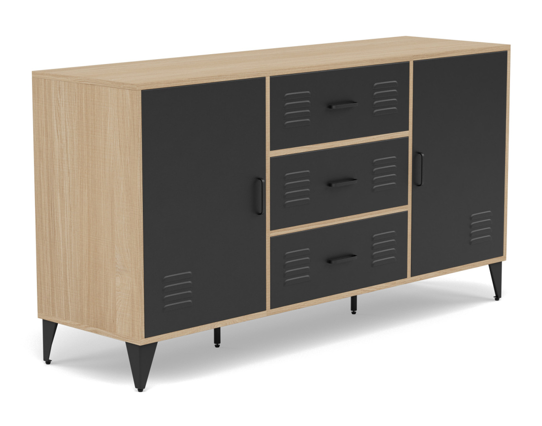 Buffet bas bois et métal noir 140 cm Tribeca