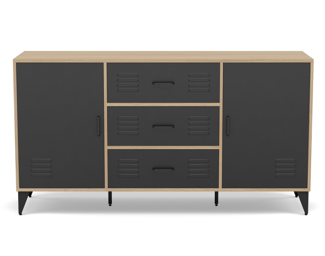Buffet bas bois et métal noir 3 tiroirs et 2 portes 140 cm Tribeca