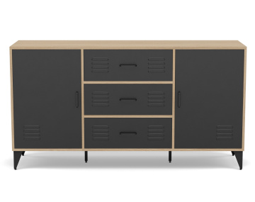 Buffet bas bois et métal noir 3 tiroirs et 2 portes 140 cm Tribeca