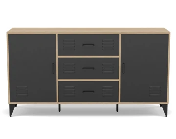 Buffet bas bois et métal noir 3 tiroirs et 2 portes 140 cm Tribeca