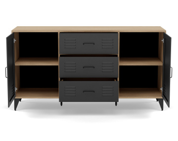 Buffet bas bois et métal noir 3 tiroirs et 2 portes 140 cm Tribeca