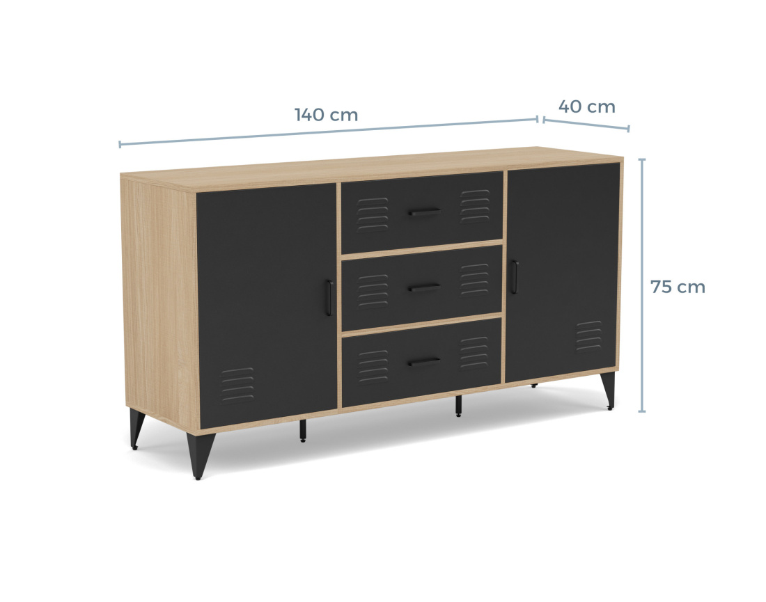 Buffet bas bois et métal noir 140 cm Tribeca