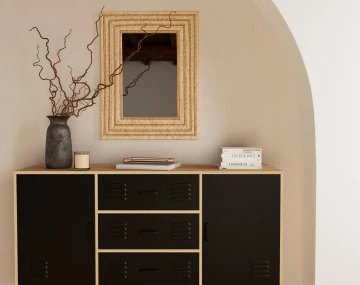 Buffet bas bois et métal noir 3 tiroirs et 2 portes 140 cm Tribeca