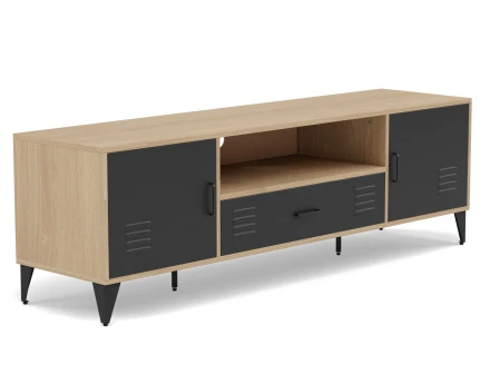 Meuble tv bois et métal noir 2 portes et 1 tiroir 160 cm Tribeca