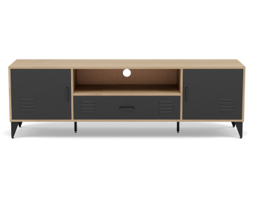 Meuble tv bois et métal noir 2 portes et 1 tiroir 160 cm Tribeca