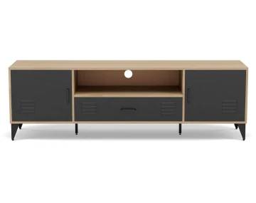 Meuble tv bois et métal noir 2 portes et 1 tiroir 160 cm Tribeca