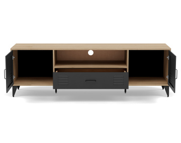 Meuble tv bois et métal noir 2 portes et 1 tiroir 160 cm Tribeca