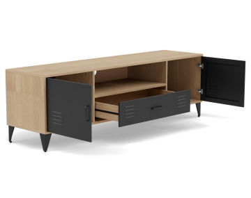 Meuble tv bois et métal noir 2 portes et 1 tiroir 160 cm Tribeca