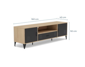Meuble tv bois et métal noir 2 portes et 1 tiroir 160 cm Tribeca