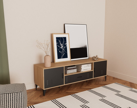 Meuble tv bois et métal noir 160 cm Tribeca