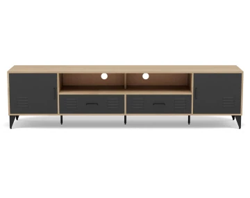 Meuble tv bois et métal noir 2 portes et 2 tiroirs 200 cm Tribeca