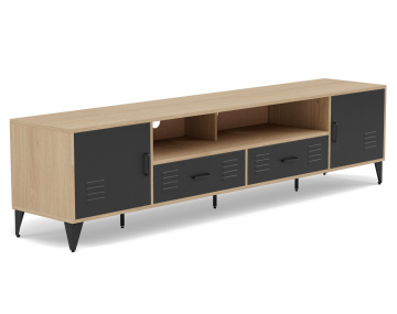 Meuble tv bois et métal noir 2 portes et 2 tiroirs 200 cm Tribeca