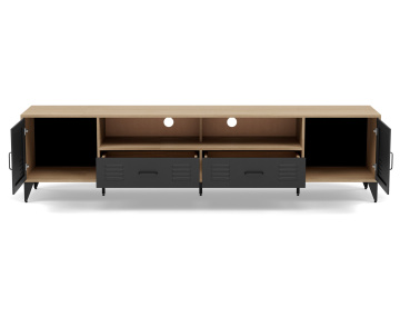 Meuble tv bois et métal noir 2 portes et 2 tiroirs 200 cm Tribeca