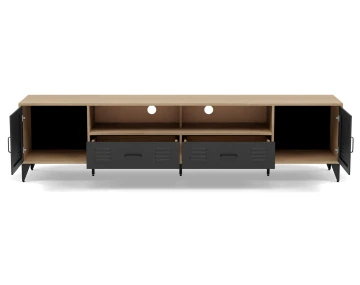 Meuble tv bois et métal noir 2 portes et 2 tiroirs 200 cm Tribeca
