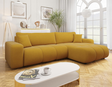 Canapé d'angle réversible 5 places convertible avec coffre en tissu Nicole