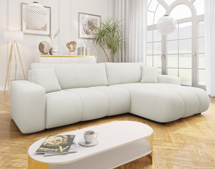 Canapé d'angle réversible 5 places convertible avec coffre en tissu Nicole