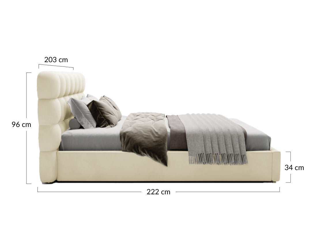 Lit coffre 180x200 cm sommier inclus en tissu bouclette Lotus
