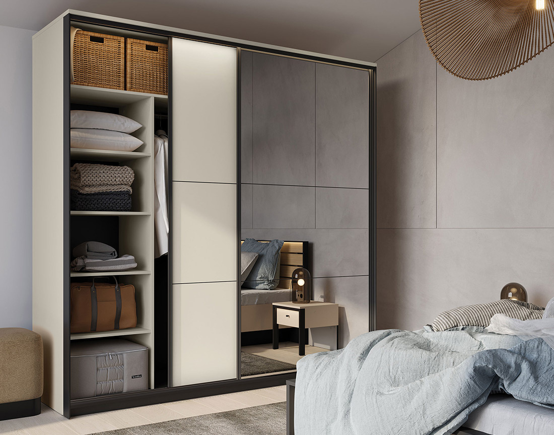 Armoire 2 portes coulissantes led et miroir inclus 220x221 cm Kimi