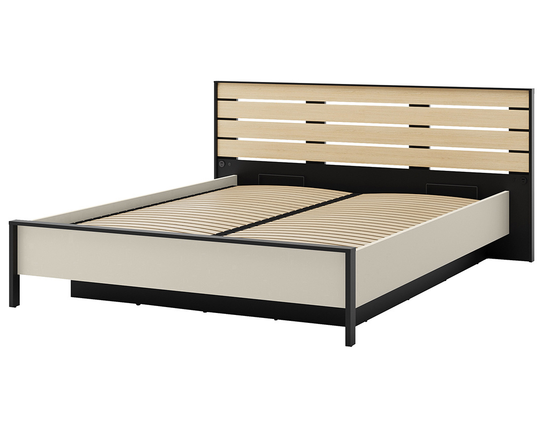 Lit coffre 160x200 cm sommier et port USB inclus Kimi