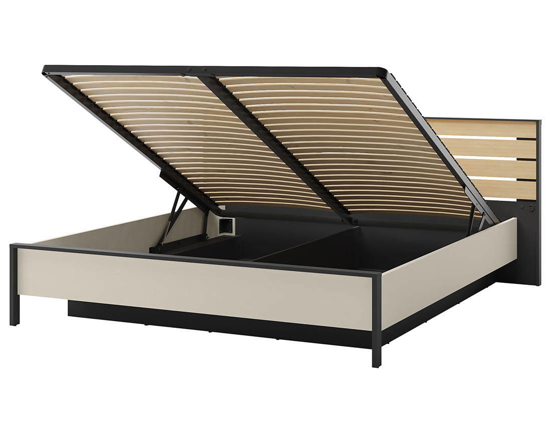 Lit coffre 180x200 cm sommier et port USB inclus Kimi