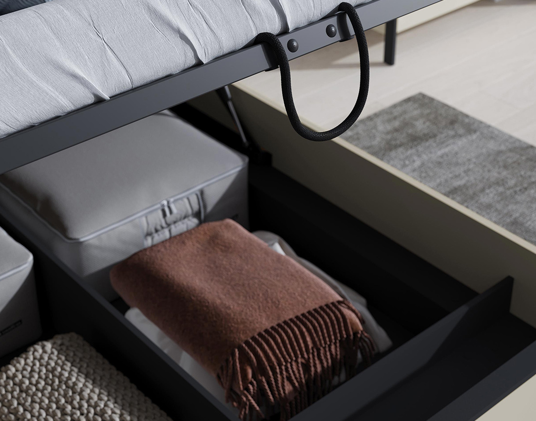 Lit coffre 180x200 cm sommier et port USB inclus Kimi