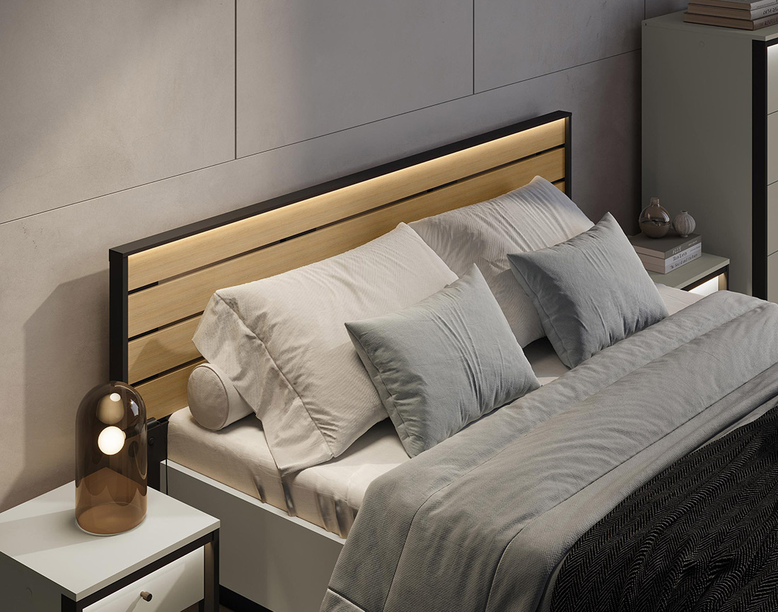 Lit coffre 180x200 cm sommier et port USB inclus Kimi