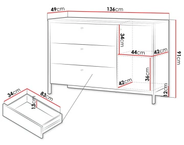 Commode 3 tiroirs et 1 porte led inclus Kimi