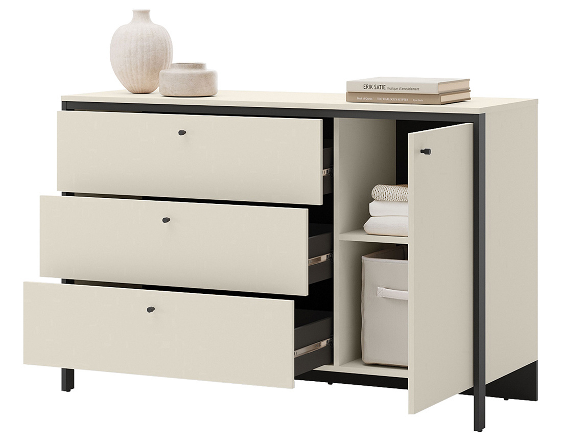 Commode 3 tiroirs et 1 porte led inclus Kimi