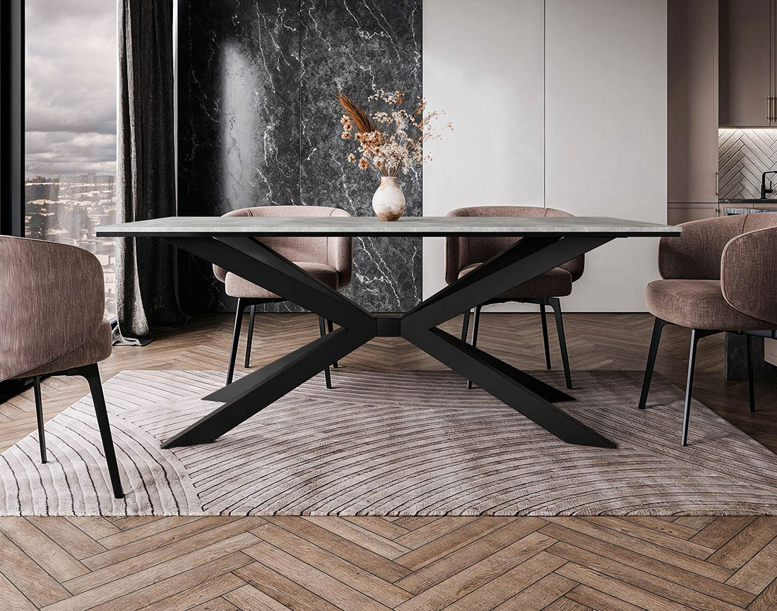 Table à manger plateau effet béton pieds en métal 4 à 8 personnes Casey