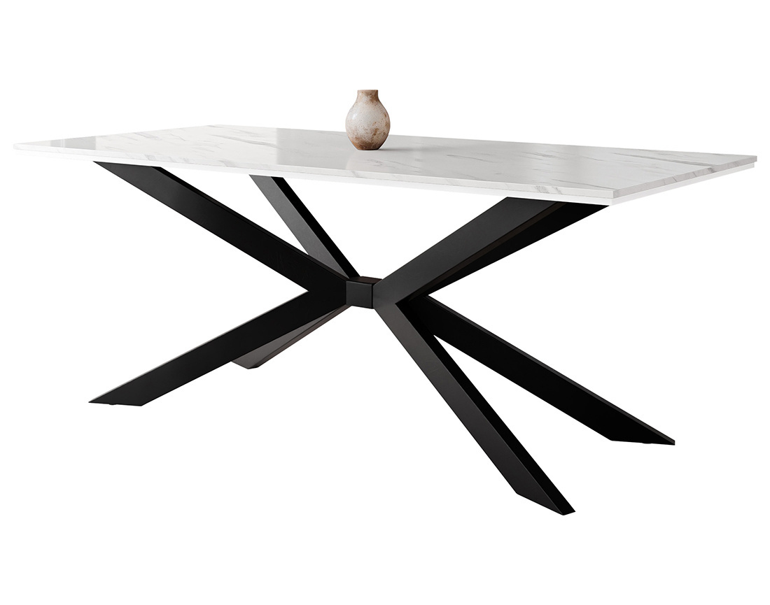Table à manger plateau effet marbre pieds en métal 4 à 8 personnes Casey