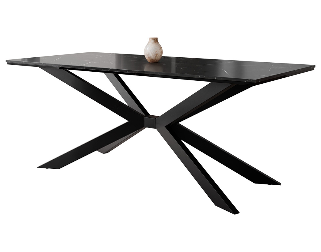 Table à manger plateau effet marbre pieds en métal 4 à 8 personnes Casey