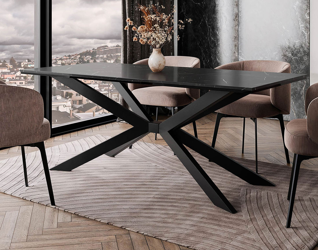 Table à manger plateau effet marbre pieds en métal 4 à 8 personnes Casey