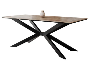 Table à manger plateau effet bois pieds en métal 4 à 8 personnes Casey